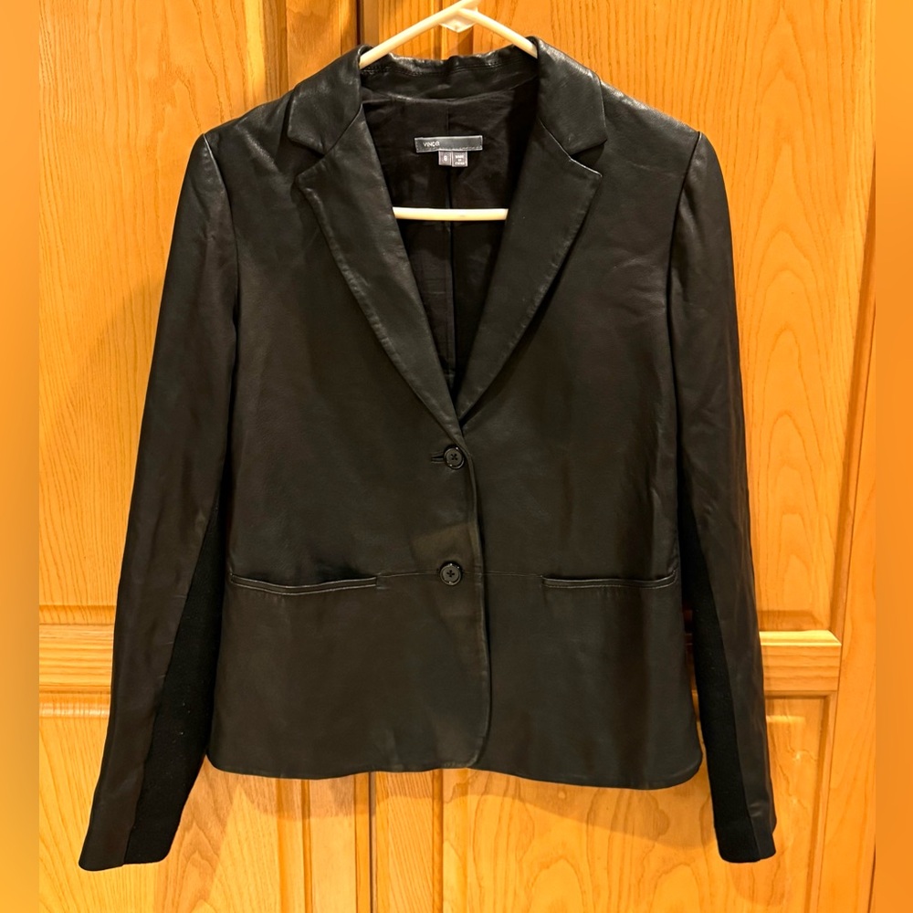 Vince Black Leather Jacket Blazer Size 8